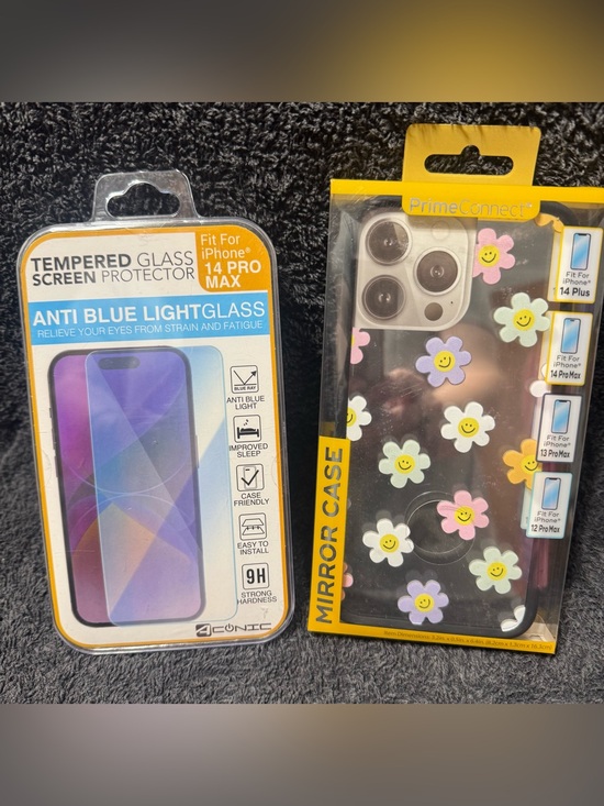 Other - Mirror Phone Case with Colorful Flower Design - Black iPhone 14 Pro Max